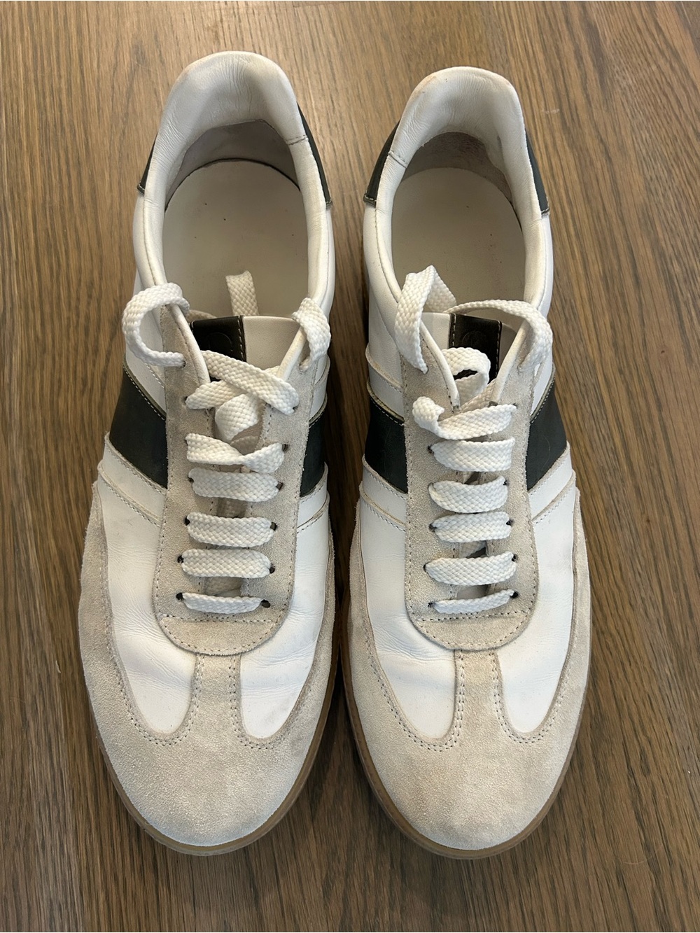 Casual Men's White, beige, & dark green Low-Top Sneakers Made in Italy Size 12